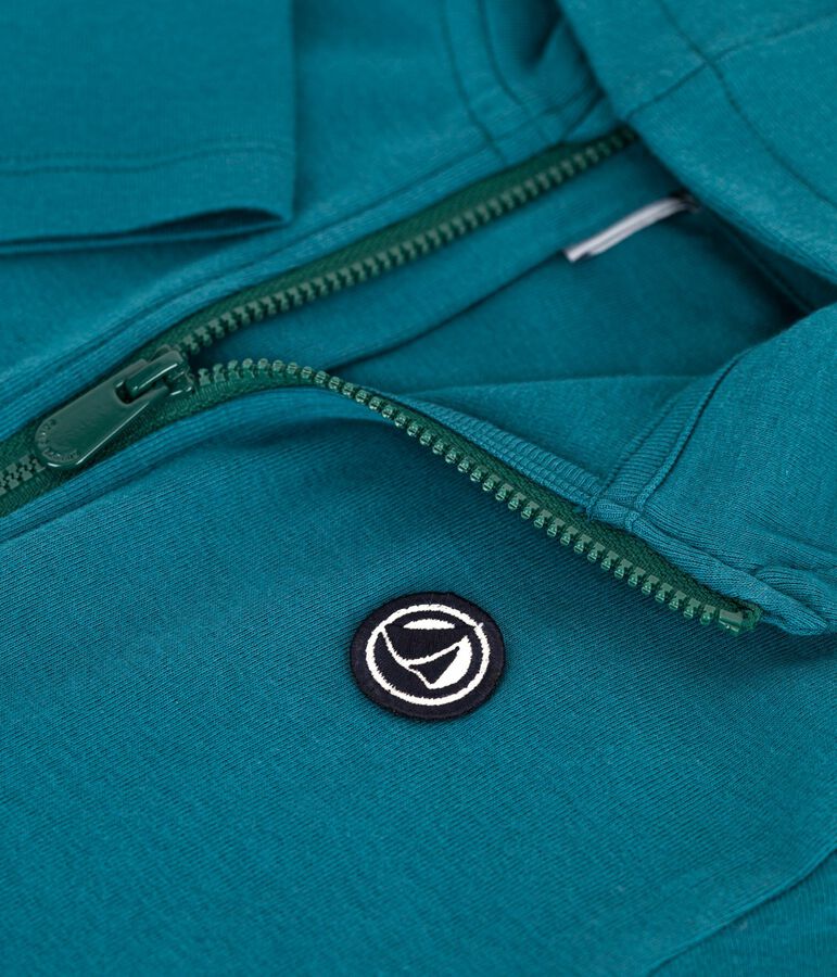 Kinder-Kapuzensweatshirt mit Rei&szlig;verschluss aus einfarbiger Baumwolle gr&uuml;n