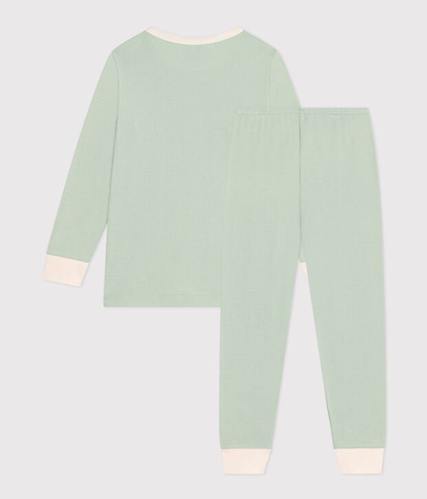 Unifarbener Kinderpyjama aus Baumwolle gr&uuml;n