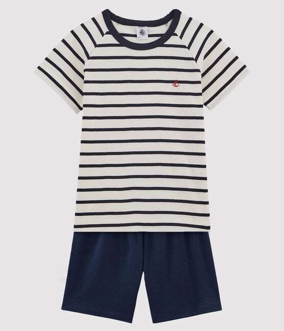 Kurzpyjama aus Rippstrick mit Matrosenmuster weiss MARSHMALLOW/blau SMOKING