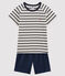 Kurzpyjama aus Rippstrick mit Matrosenmuster weiss MARSHMALLOW/blau SMOKING
