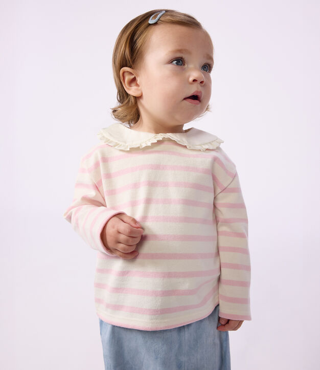 Baby-Streifenshirt mit Kragen aus Baumwolle rosa/rosa