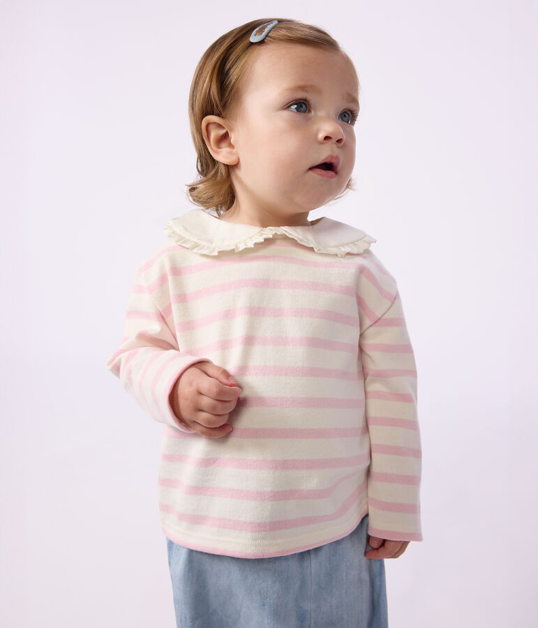 Baby-Streifenshirt mit Kragen aus Baumwolle rosa MILK/ MARQUISE