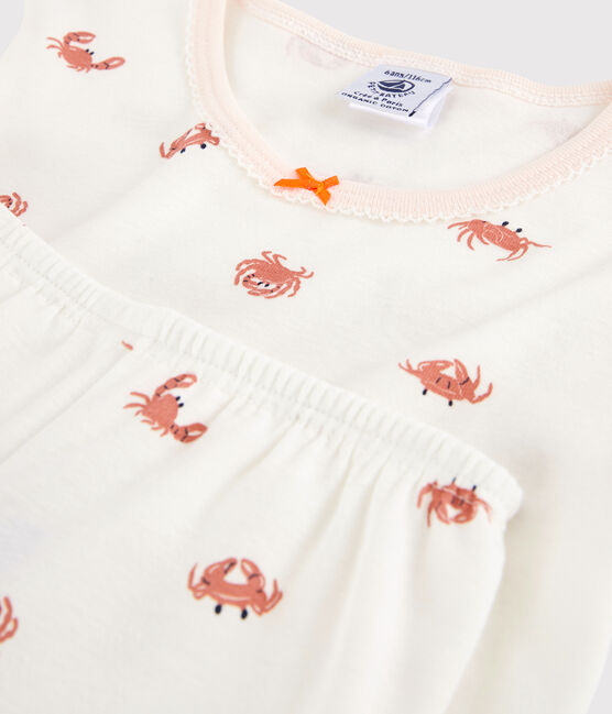 Kinder-Kurzpyjama aus Baumwolle mit Krabbenmotiv für Mädchen weiss MARSHMALLOW/weiss MULTICO