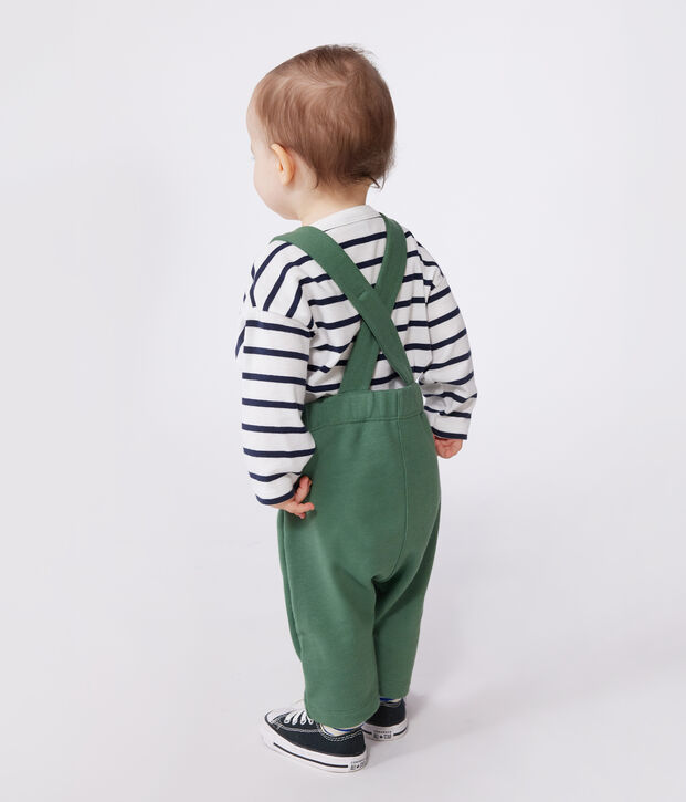 Langbeinige Baby-Latzhose aus einfarbiger Baumwolle gr&uuml;n