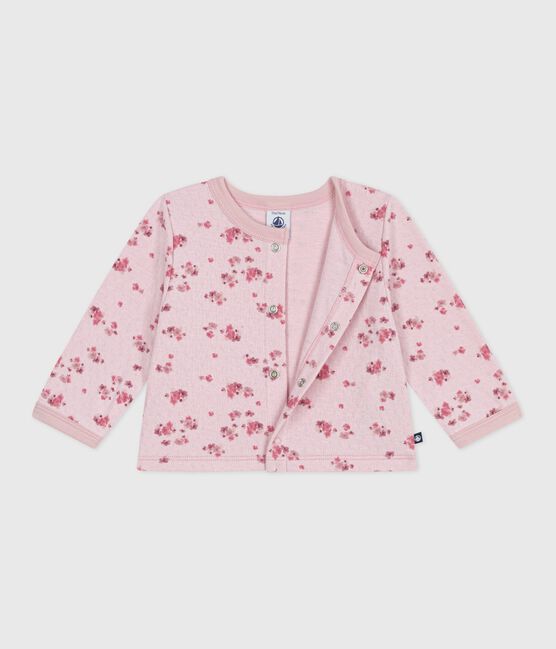 Baby-Cardigan aus Baumwolle mit Blumenmotiv rosa JOLI/weiss MULTICO