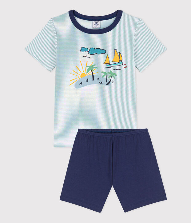 Kinder-Kurzpyjama f&uuml;r Entdecker aus Baumwolle f&uuml;r Jungen blau/vielfarbig