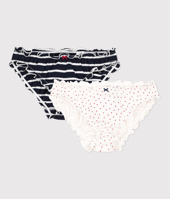 2er-Set Rüschenslips aus Baumwolle mit Herzmotiv und Ringelstreifen für Damen variante 1