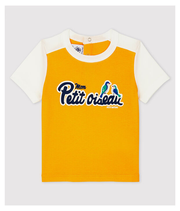 Kurz&auml;rmeliges Baby-T-Shirt aus Baumwolle f&uuml;r Jungen gelb/weiss