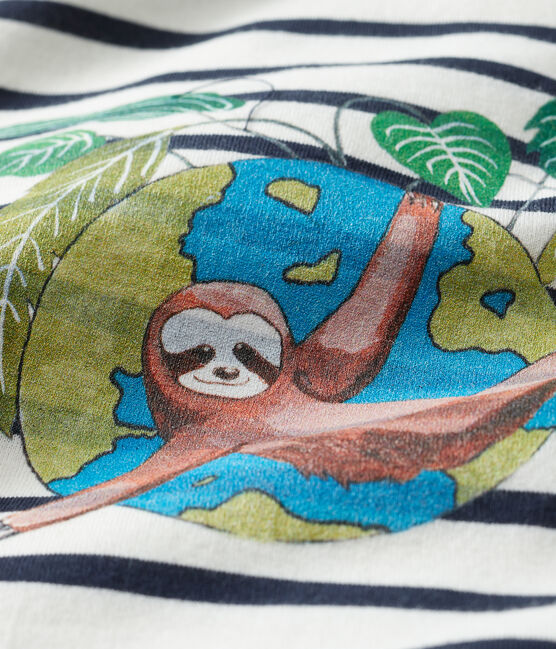 Kinder-Streifenshirt Unisex beige COQUILLE/blau SMOKING