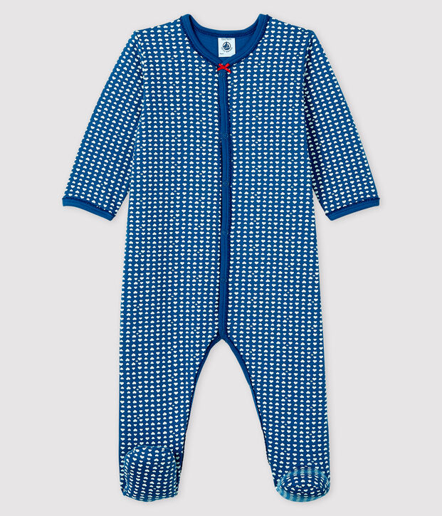 Blauer Baby-Strampler aus Doppeljersey f&uuml;r M&auml;dchen blau/weiss