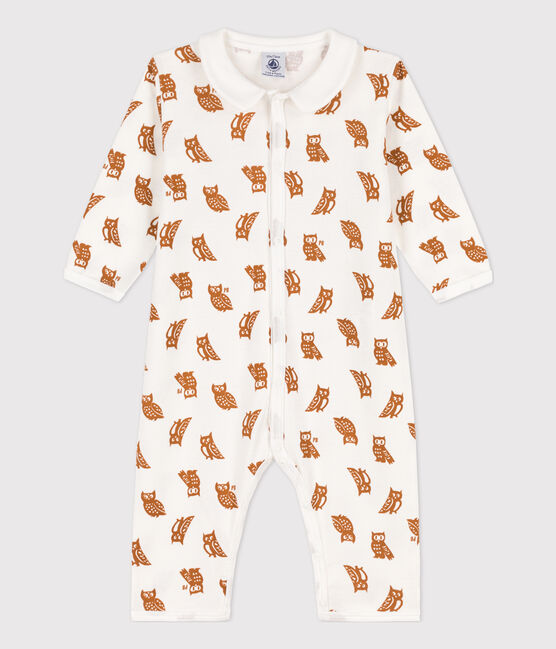 Fußloser Baby-Strampler aus Baumwolle mit Eulenmotiv weiss MARSHMALLOW/ ECUREUIL
