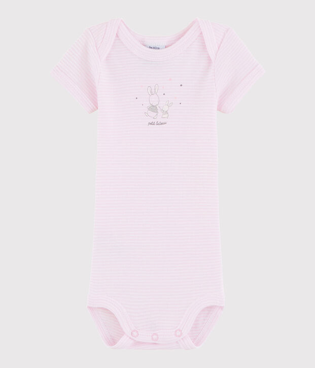 Kurz&auml;rmeliger Baby-Body M&auml;dchen/Jungen rosa/weiss