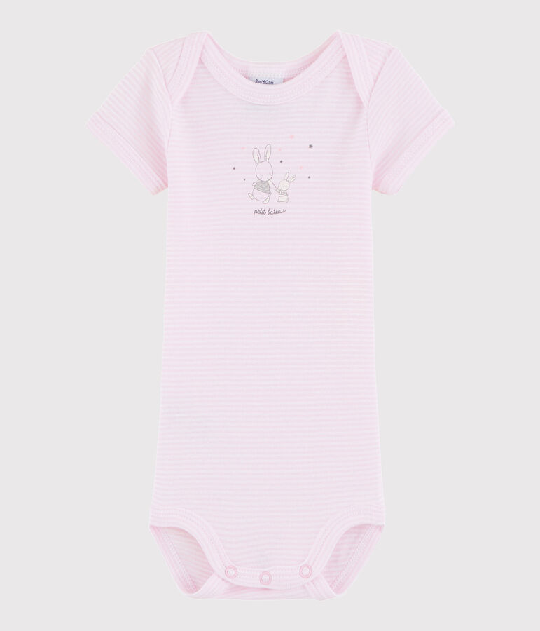 Kurz&auml;rmeliger Baby-Body M&auml;dchen/Jungen rosa DOLL/weiss ECUME
