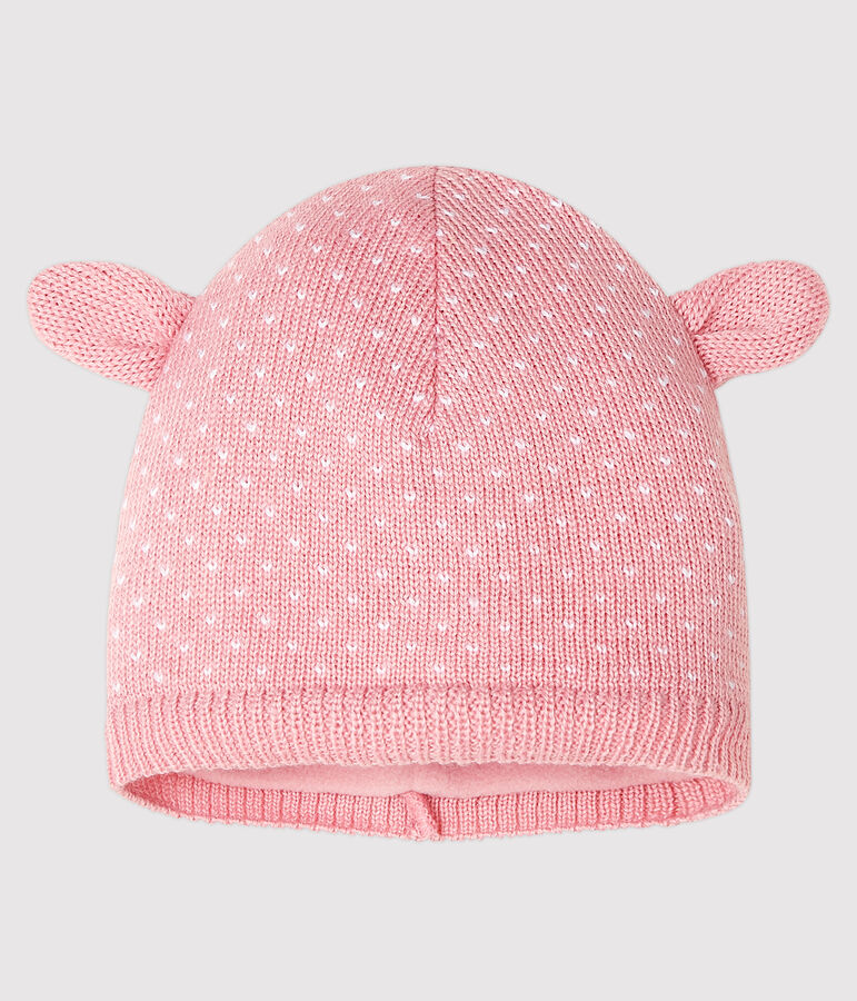 Baby-M&uuml;tze unisex mit Fleecefutter rosa/weiss