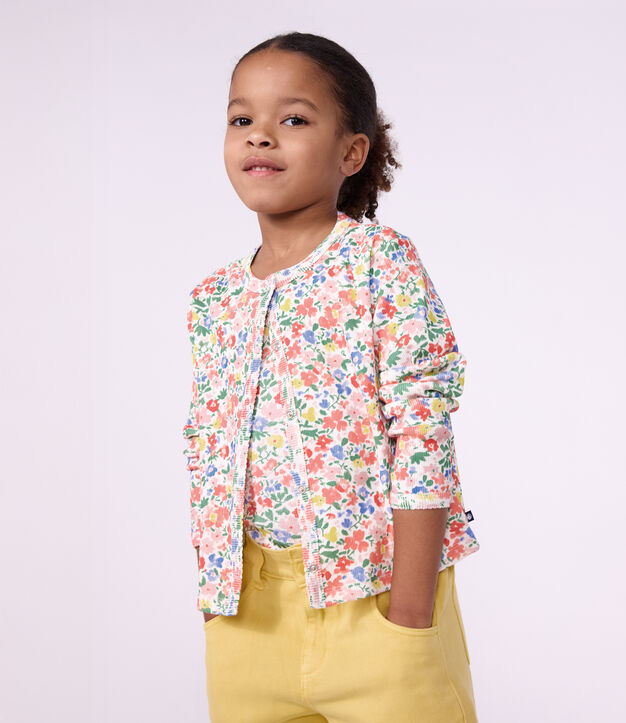 Kinder-Cardigan aus Baumwolle mit Blumenmuster weiss/vielfarbig