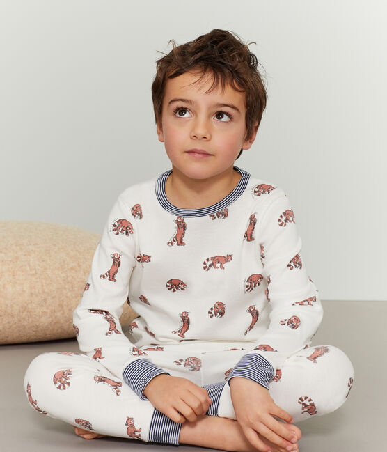 Rippstrick-Pyjama für kleine Jungen weiss MARSHMALLOW/weiss MULTICO