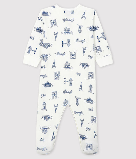 Baby-Strampler 'Paris' aus Rippstrick weiss MARSHMALLOW/blau MAJOR