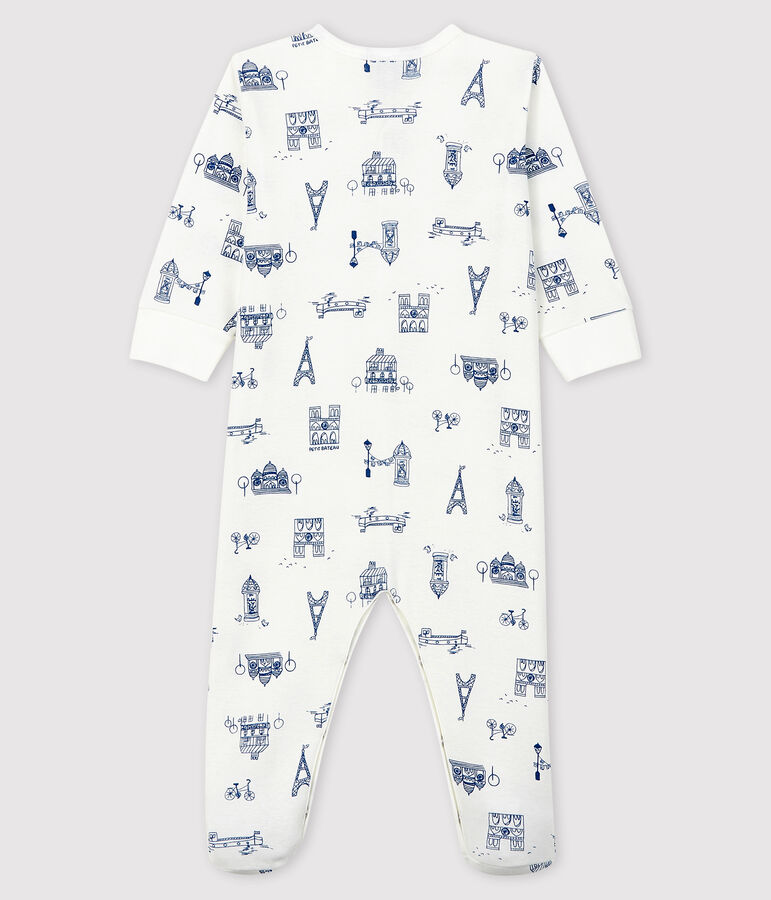 Baby-Strampler 'Paris' aus Rippstrick weiss/blau