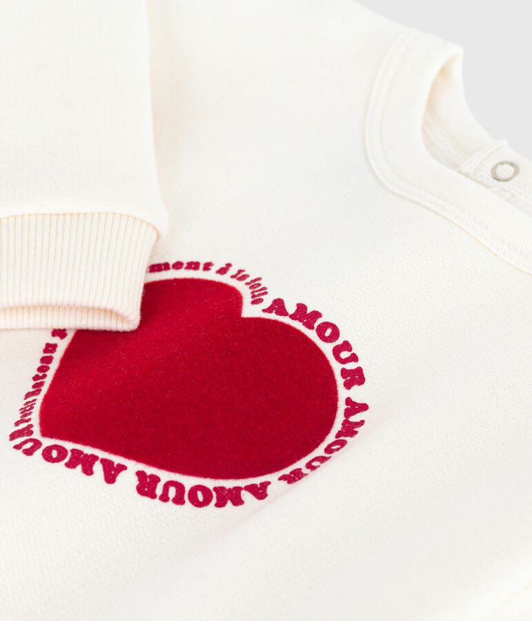 Baby-Sweatshirt aus Baumwolle mit Herzmotiv naturfarben