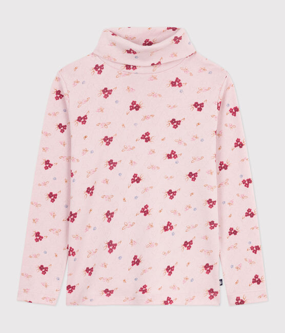 Kinder-Rollkragenshirt aus bedruckter Baumwolle  rosa JOLI/weiss MULTICO