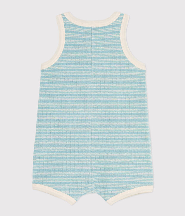 Baby-Kurzoverall aus gestreiftem Frottee gr&uuml;n/naturfarben