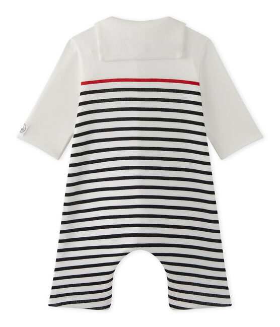 Gestreifter Baby-Jungen-Overall mit Matrosenkragen weiss LAIT/blau SMOKING/ TERKUIT