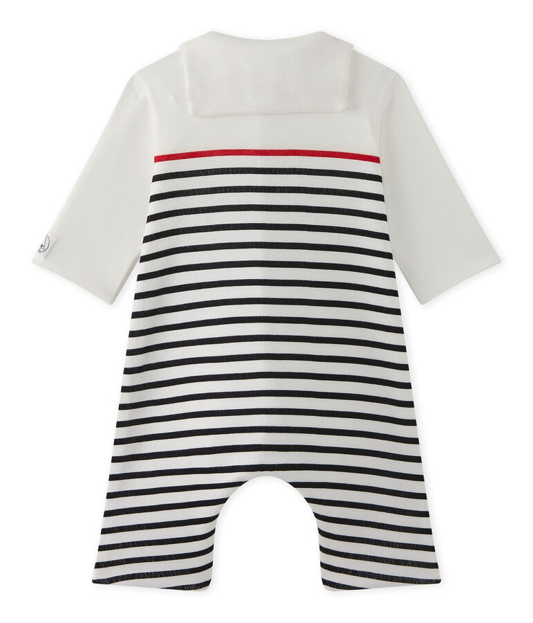 Gestreifter Baby-Jungen-Overall mit Matrosenkragen weiss LAIT/blau SMOKING/ TERKUIT
