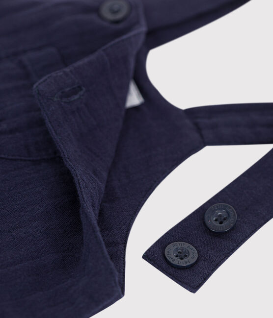 Kurzbeinige Baby-Latzhose aus einfarbigem Musselin-Stoff blau SMOKING