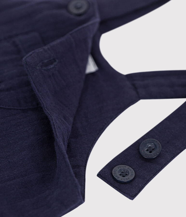 Kurzbeinige Baby-Latzhose aus einfarbigem Musselin-Stoff blau