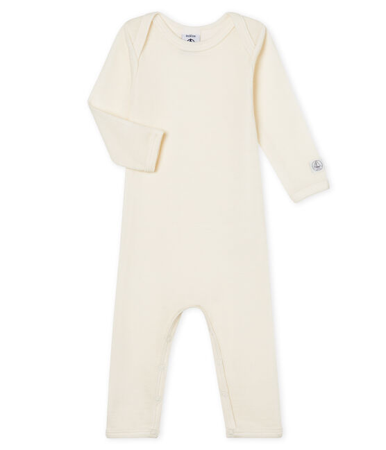 Baby-Body mit langen Beinen aus Wolle und Baumwolle ECRU CN