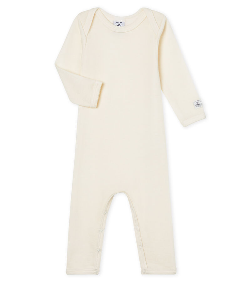 Baby-Body mit langen Beinen aus Wolle und Baumwolle beige ECRU CN