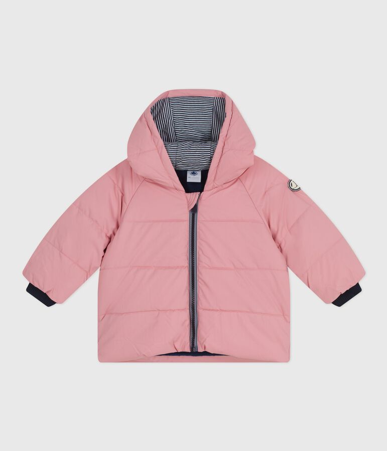 Baby-Winterjacke aus einfarbigem Polyester rosa
