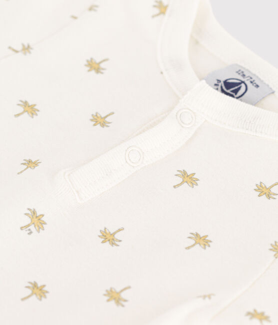 Kurzärmeliger Baby-Body aus Baumwolle mit Palmenmotiv weiss MARSHMALLOW/weiss MULTICO