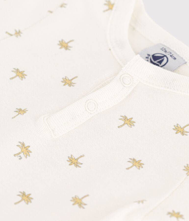 Kurz&auml;rmeliger Baby-Body aus Baumwolle mit Palmenmotiv weiss MARSHMALLOW/weiss MULTICO