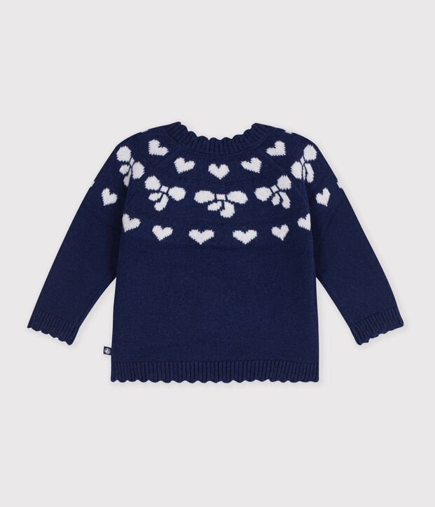 Baby-Pullover aus Wolle und Baumwolle mit Schleifenmotiv blau/naturfarben