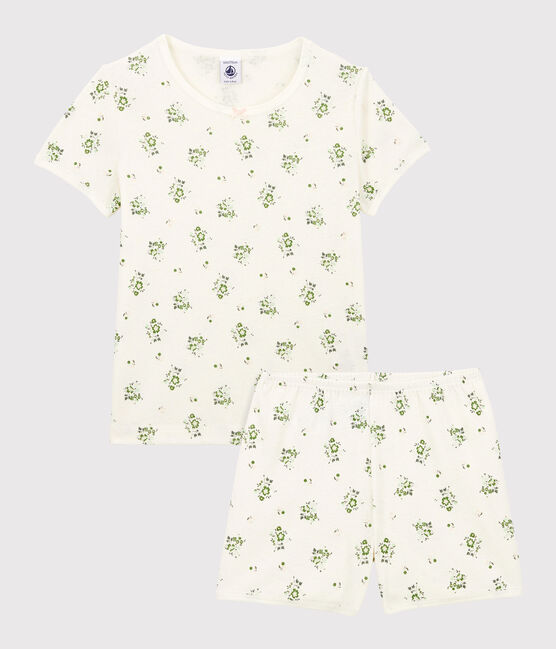 Kinder-Kurzpyjama aus Baumwolle und Leinen für Mädchen weiss MARSHMALLOW/weiss MULTICO