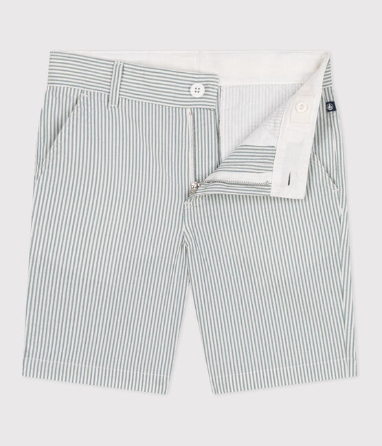 Kinder-Bermudashorts aus Baumwolle mit Streifen weiss MARSHMALLOW/blau BRUT