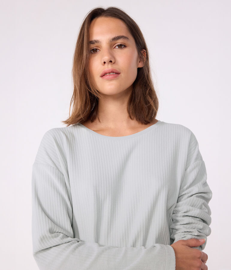 Damen-Pyjama aus einfarbigem Nicki mit geradem Bein blau