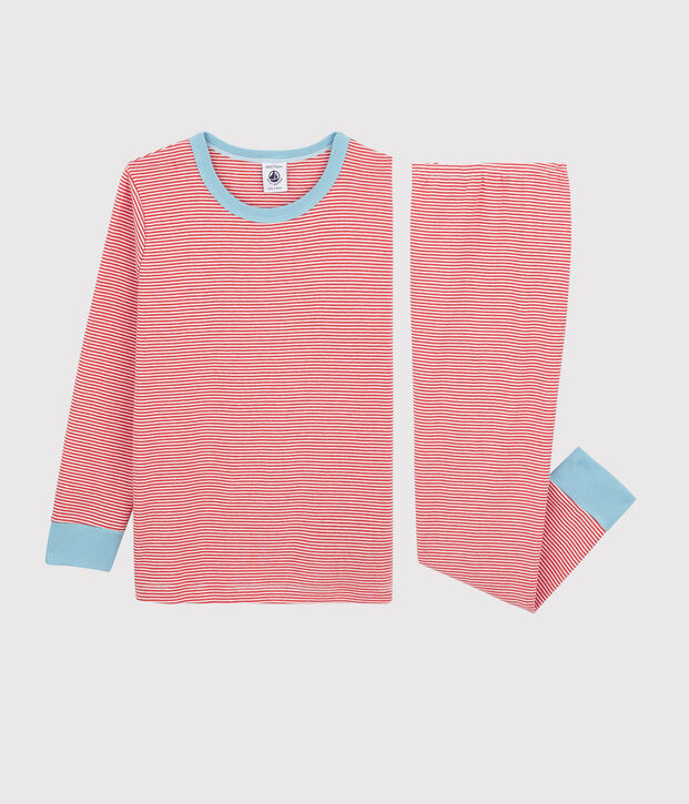 Kinderpyjama aus Baumwolle mit Streifen f&uuml;r Jungen orange/weiss