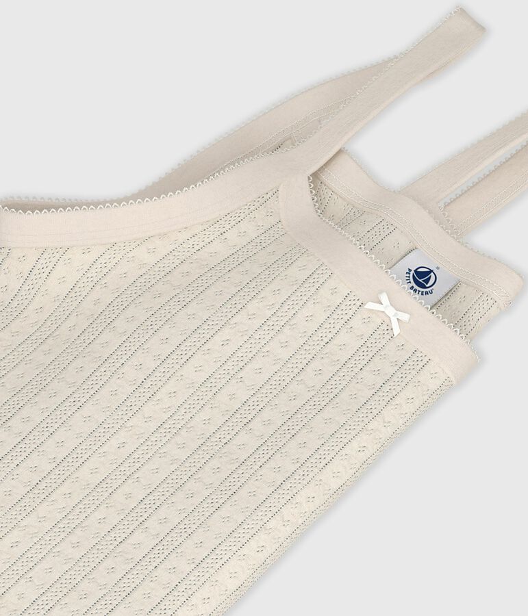 Damen Spaghetti-Top aus Baumwolle mit Lochstickerei naturfarben