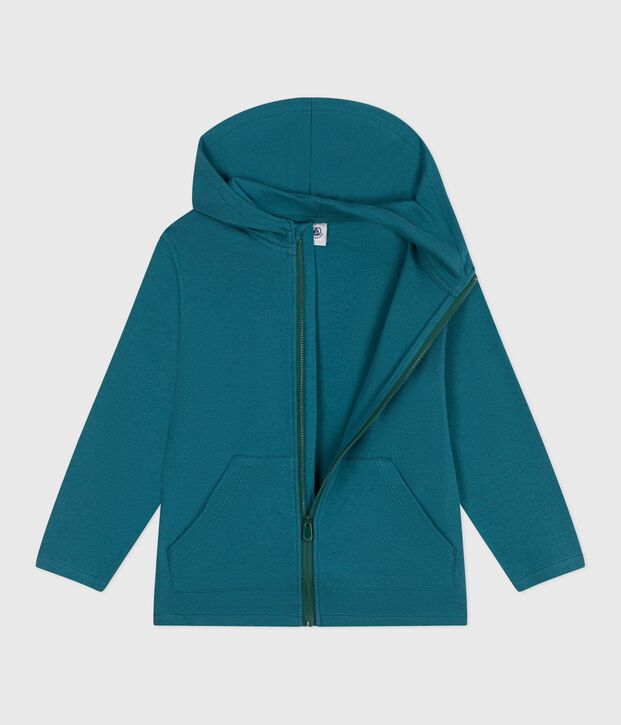 Kinder-Kapuzensweatshirt mit Rei&szlig;verschluss aus einfarbiger Baumwolle gr&uuml;n