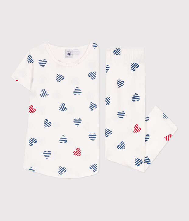 Kinder-Pyjama aus Baumwolle mit Blumenmotiv weiss/rot/vielfarbig