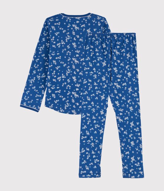 Rippstrick-Pyjama mit Schneeflocken-Print für kleine Mädchen. blau MAJOR/weiss ECUME
