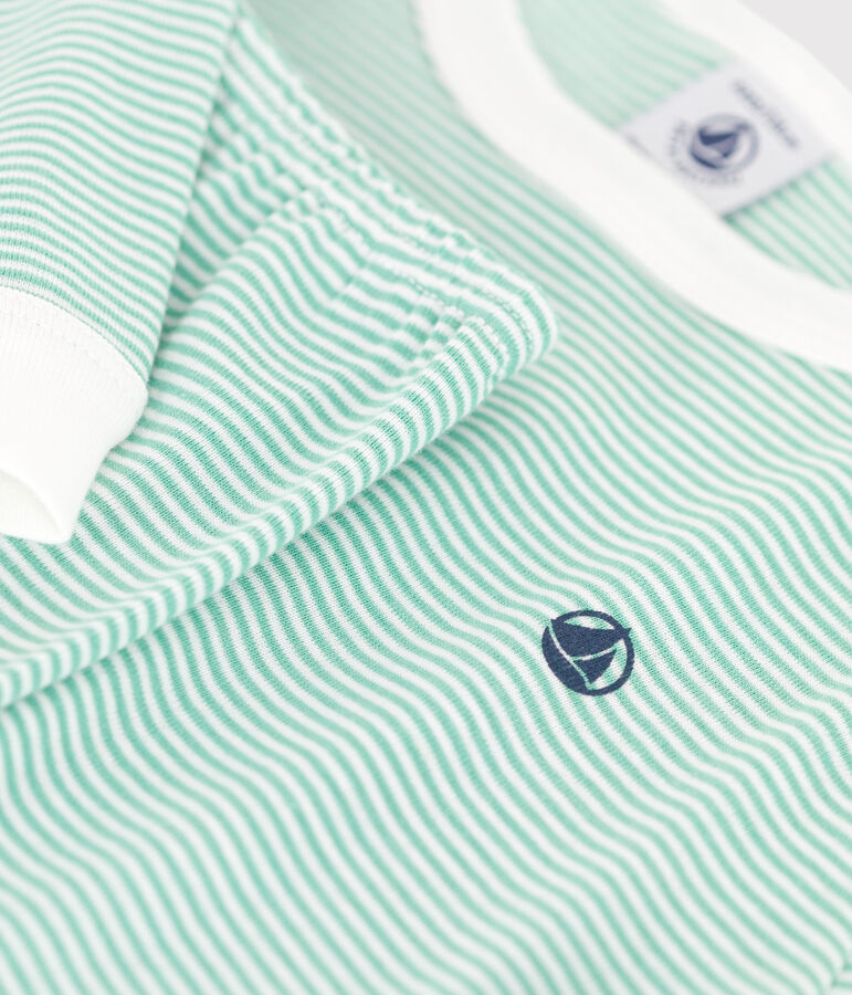 Kinder-Pyjama aus Baumwolle mit Streifen gr&uuml;n/weiss