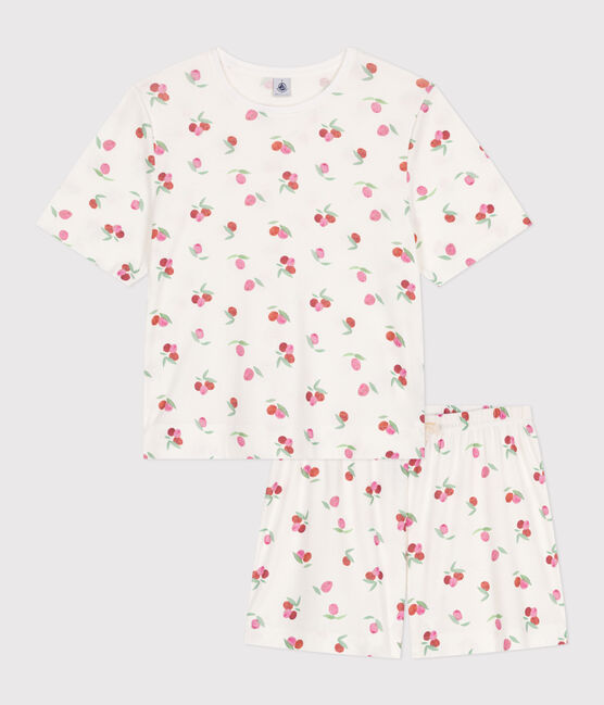 Damen-Kurzpyjama aus Baumwolle mit Frucht-Motiv weiss MARSHMALLOW/weiss MULTICO