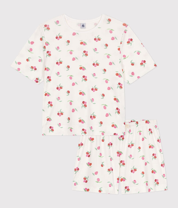 Damen-Kurzpyjama aus Baumwolle mit Frucht-Motiv weiss/vielfarbig