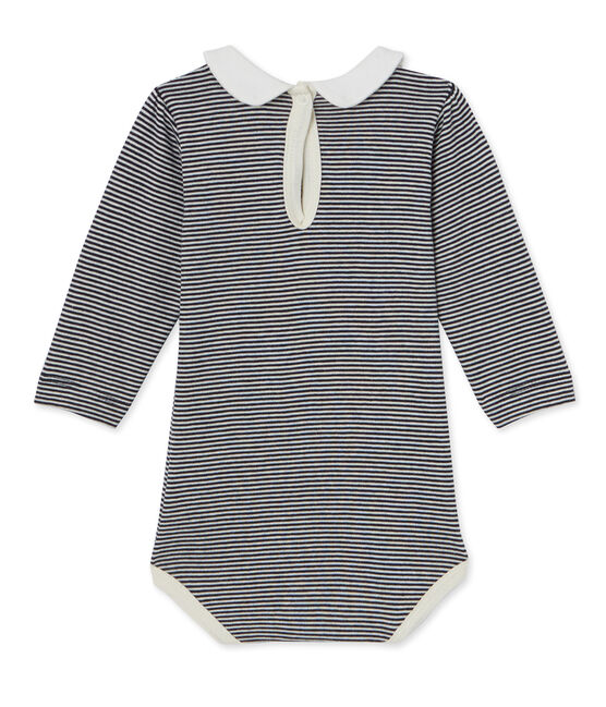Baby-Mädchen-Body mit Milleraies-Ringelmuster blau SMOKING/beige COQUILLE