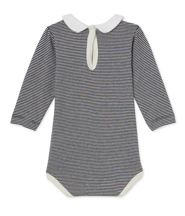 Baby-M&auml;dchen-Body mit Milleraies-Ringelmuster blau/weiss