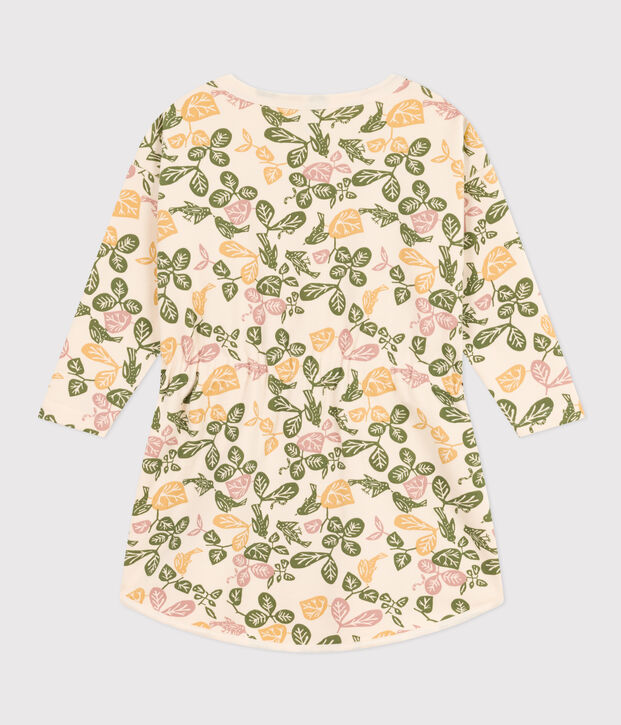 Lang&auml;rmeliges, bedrucktes M&auml;dchenkleid aus Molton naturfarben/rosa/vielfarbig