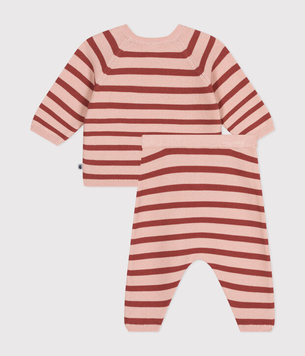 Baby-Set aus Baumwoll-Strick rosa/braun